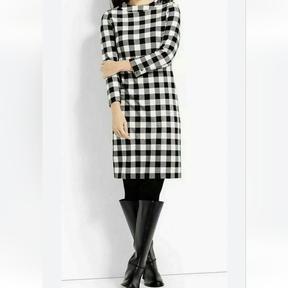 Talbots Black & White Buffalo plaid knee length shift dress Size Small Exc. Cond